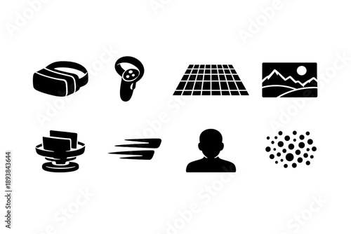 Virtual reality experience illustration. Filled icon set of Virtual reality experience illustration: VR