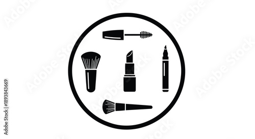 Set of 6 black makeup brushes and tools vector icon