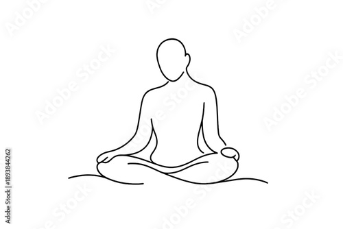 Mindful Stillness. Minimalistic one-line drawing serene human silhouette with relaxed posture symbolizing