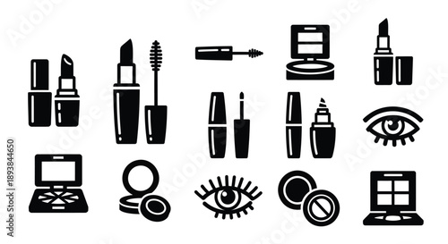 Set of 20 black and white makeup and beauty icons vector
