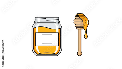 Honey jar with dipper stick.
