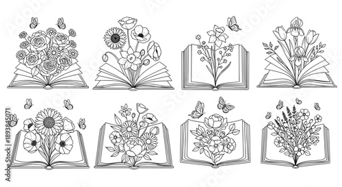 Floral book illustrations set