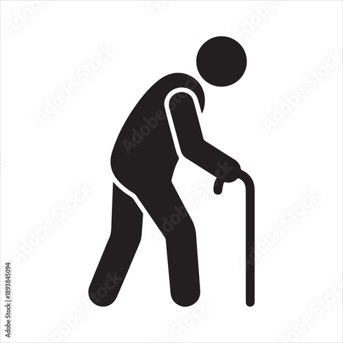 Elderly Man Walking with Cane Icon Senior Citizen Vector