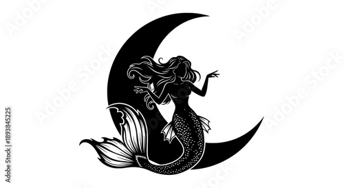 Mermaid silhouettes on crescent moon