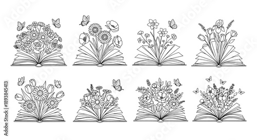 Floral book illustrations set