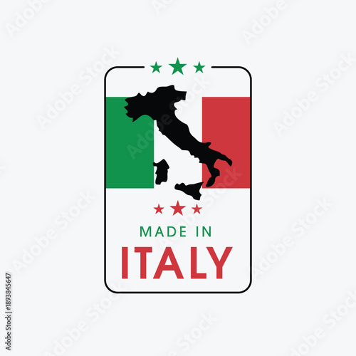 Made in Italy with a map label design for product packaging and an authentic product label.