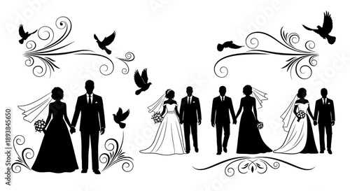 Wedding couple silhouettes