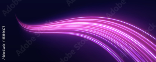 High-speed neon streaks flow along abstract geometric paths. Colorful light trails give the impression of rapid motion. Perfect for digital banners, tech posters, or UI effects. PNG
