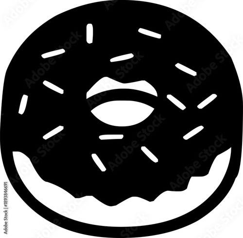 solid donut silhouette icon with white sprinkles and frosting vector