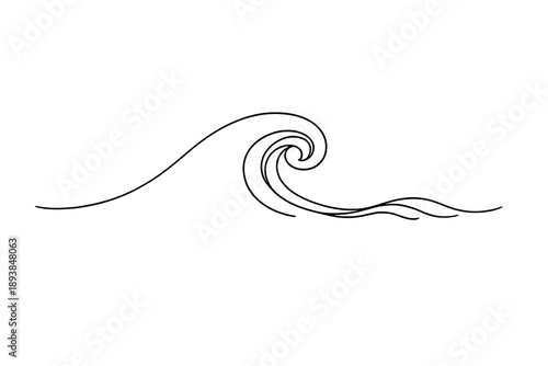 Minimalist Ocean Wave. Ocean Wave. Minimalistic one-line drawing ocean wave curling gracefully with flowing