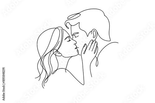 Minimalistic Romantic Kiss. Tender romantic moment. Minimalistic one-line drawing romantic kiss expressing