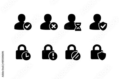 Authorization States. Filled icon set of Authorization States: authorized user, unauthorized user, pending