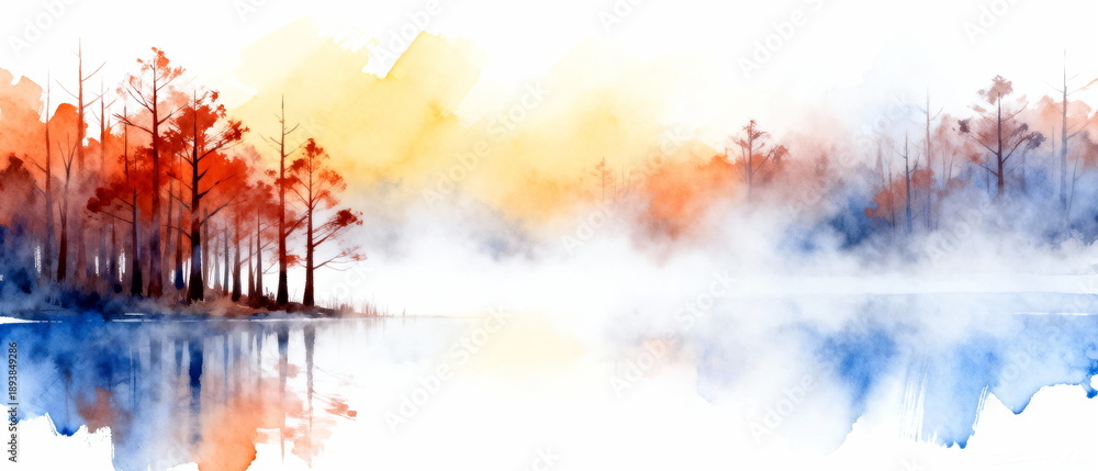 Fototapeta premium Watercolor-style autumn scenery