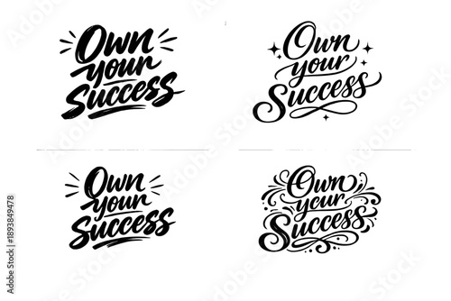 Own your success. Create a calligraphy lettering illustration of the phrase: Own your success. Render 4