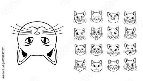 Collection of cat face line art.