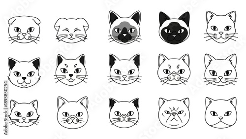 Collection of cat face line drawings 2.