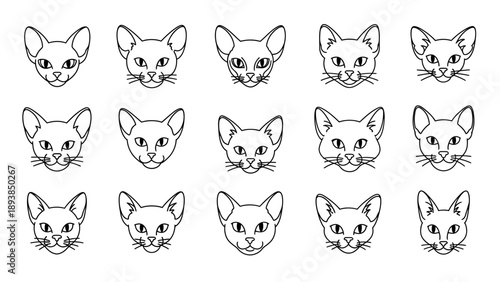 Collection of cat face line drawings 4.