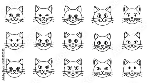 Collection of cat face line drawings 6.