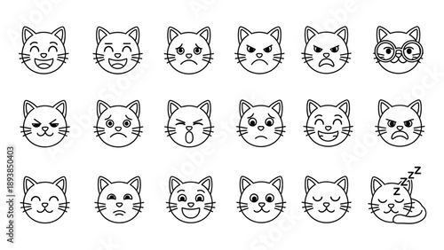 Collection of cat faces with expressions.