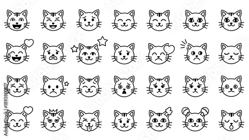 Collection of cute cartoon cat faces 2.