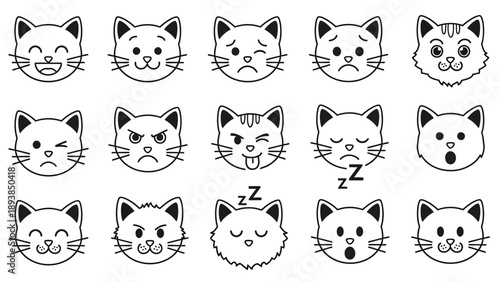 Collection of cute cartoon cat faces 3.