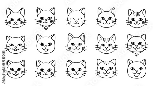Collection of cute cartoon cat faces 5.