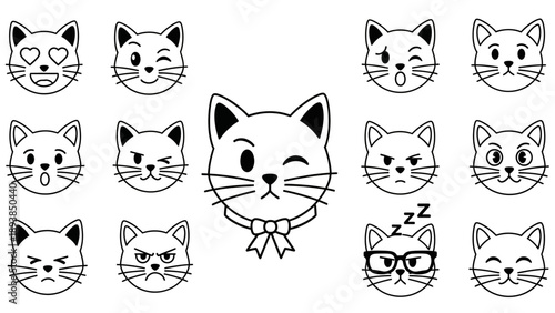 Collection of cute cartoon cat faces 6.