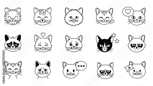 Collection of cute cartoon cat faces 8.