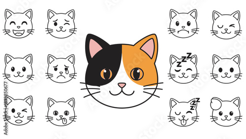 Colorful cartoon cat face illustrations.