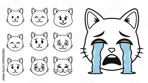 Crying cat emoticon face expressions.