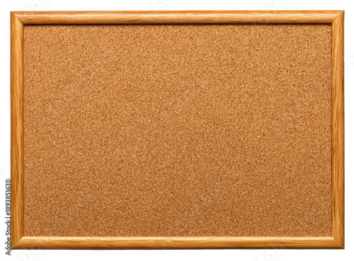 Rectangular cork bulletin board with a light-brown wooden frame