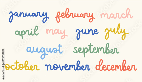 set month text lettering hand writing colorful joy cute paste color journaling illustration