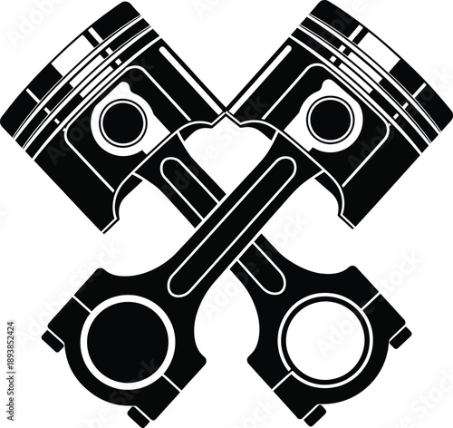 Crossed Engine Pistons and Connecting Rods in a Bold Black Silhouette.
