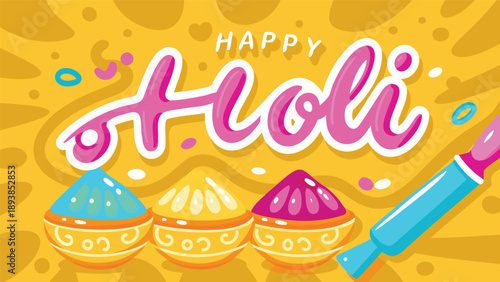 Vibrant holi celebration display with multicolor powders and paint