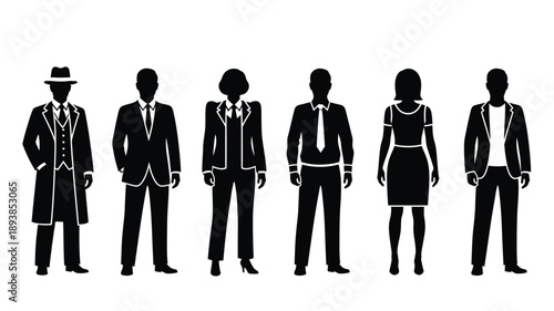 a row of diverse business professionals depicted in a striking silhouette