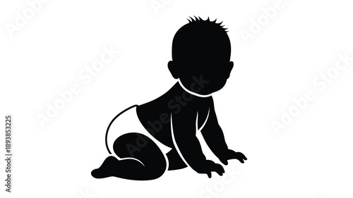 black silhouette of a baby crawling on all fours a simple and graphic design