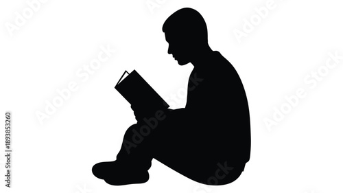 a man sitting and reading a book depicted as a black silhouette