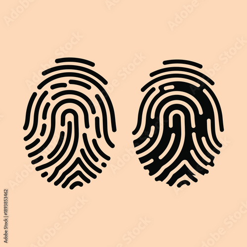 Two black fingerprints on peach background identity and uniqueness concept
