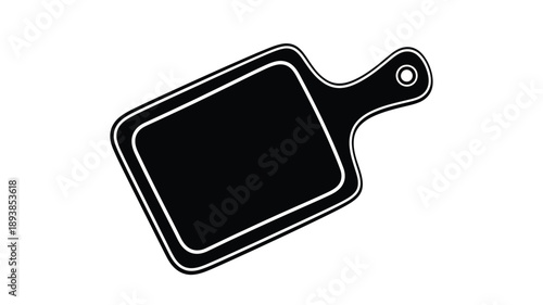 a simple black silhouette of a wooden cutting board with a handle