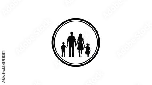 a family of five within a circle symbolizing unity and togetherness silhouette