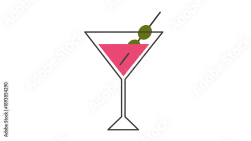 Pink cocktail in martini glass.