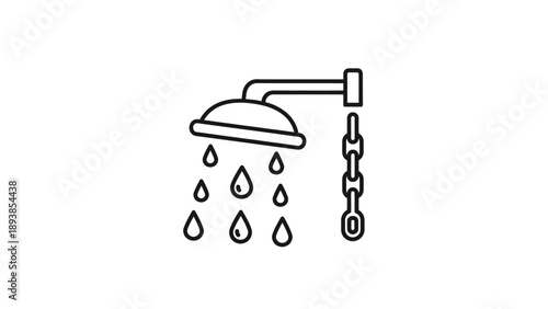 Shower head with water droplets falling.