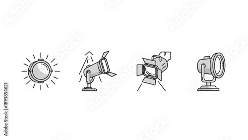 Studio lights and sun symbol icons.