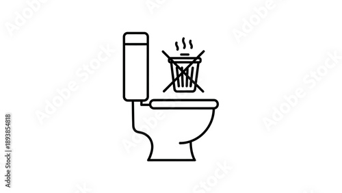 Toilet with trash can on top.