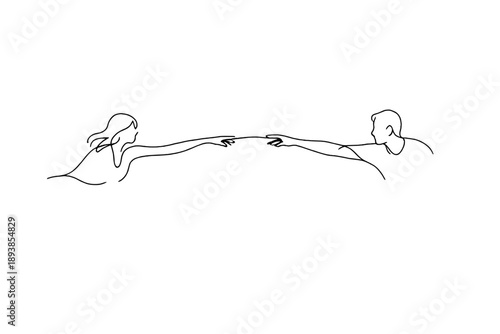 Distant love connection. Minimalistic one-line drawing long distance relationship showing two separated