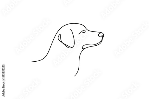 Loyal Companion. Minimalistic one-line drawing dog profile looking forward with relaxed neck and smooth