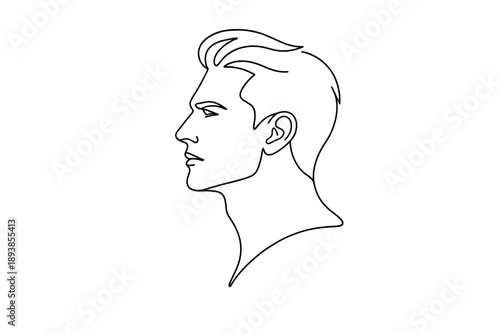 Masculine profile portrait. Minimalistic one-line drawing man profile portrait with strong jawline and calm