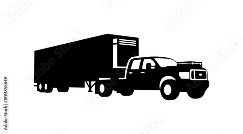 Black Silhouette of a Truck and Trailer