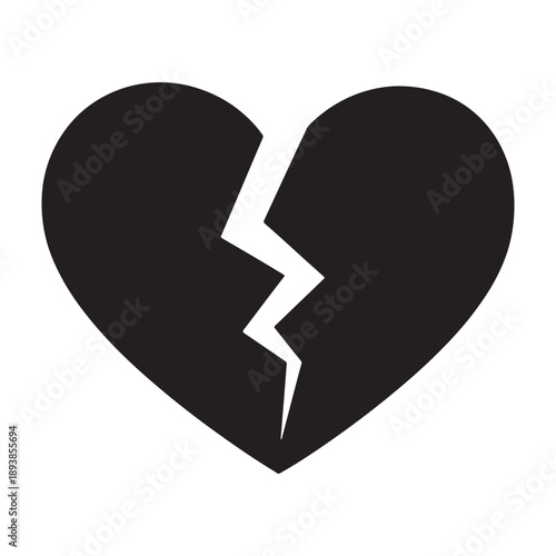 A broken heart symbolizes sadness and loss in a simple graphic design silhouette vector shilhoutte icon use as a symbol, web graphic design, and infographic icon