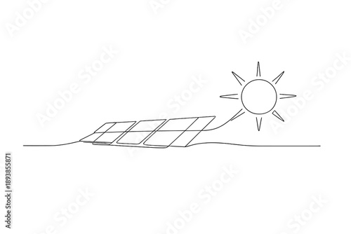 Wallpaper Mural "Solar energy concept: renewable power". Minimalistic one-line drawing of the sun aligned with abstract solar Torontodigital.ca